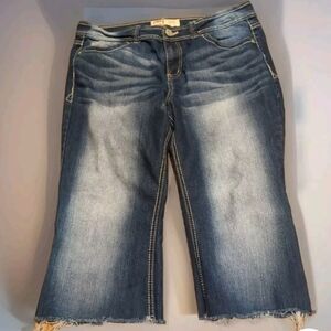 LEI SIZE 15 HOMEMADE CUTOFFS BLUE SOPHIA HIPSTER CAPRIS NOW? 17"INSEAM PRE-LOVED